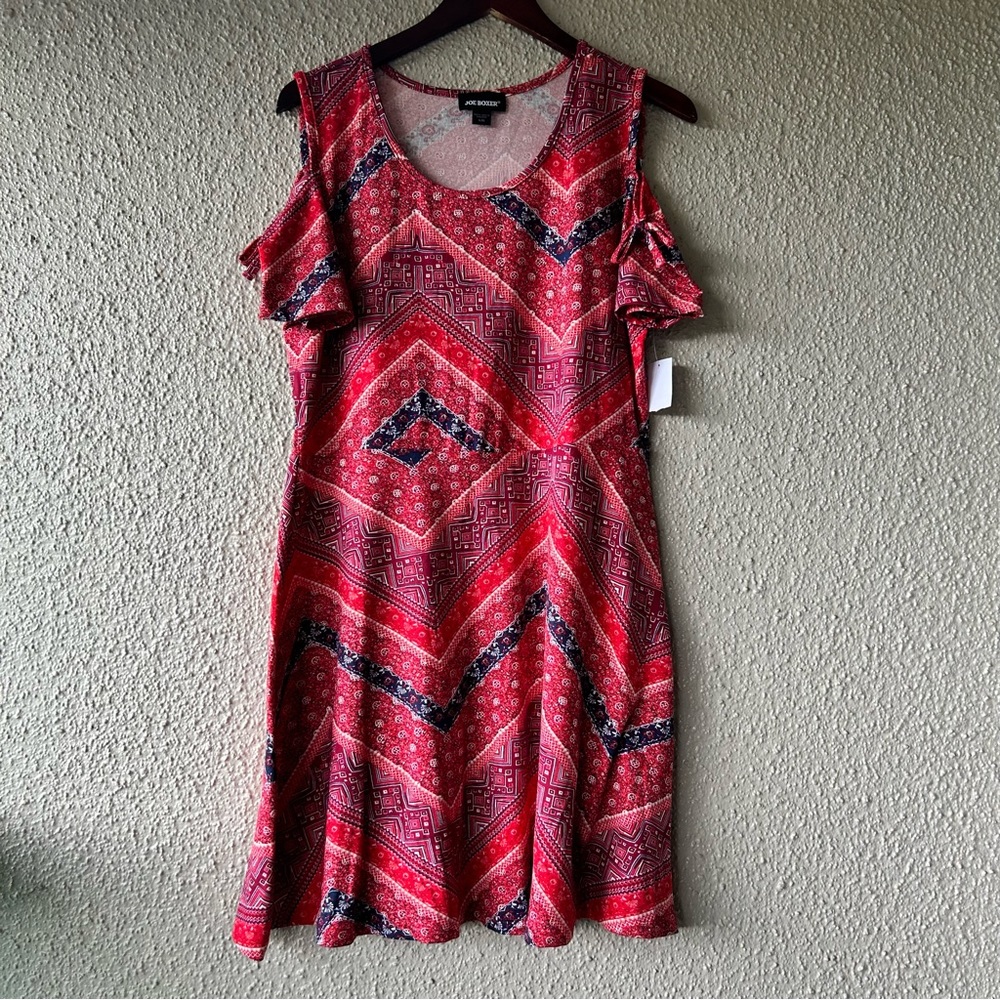 Joe Boxer open shoulder dress open shoulder red white and blue XL NWT